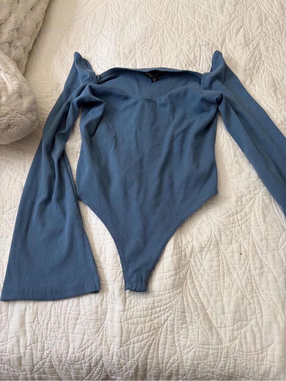 Missguided Dusty Blue Ribbed Long-Sleeve Bodysuit